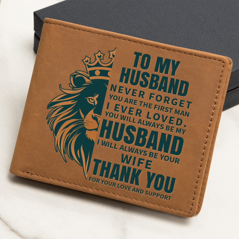 Husband Leather Wallet, Lion King Design, Best Husband Ever Gift, Birthday Gift for Dad, Father's Day Wallet, Custom Gift Box, Dad Gift