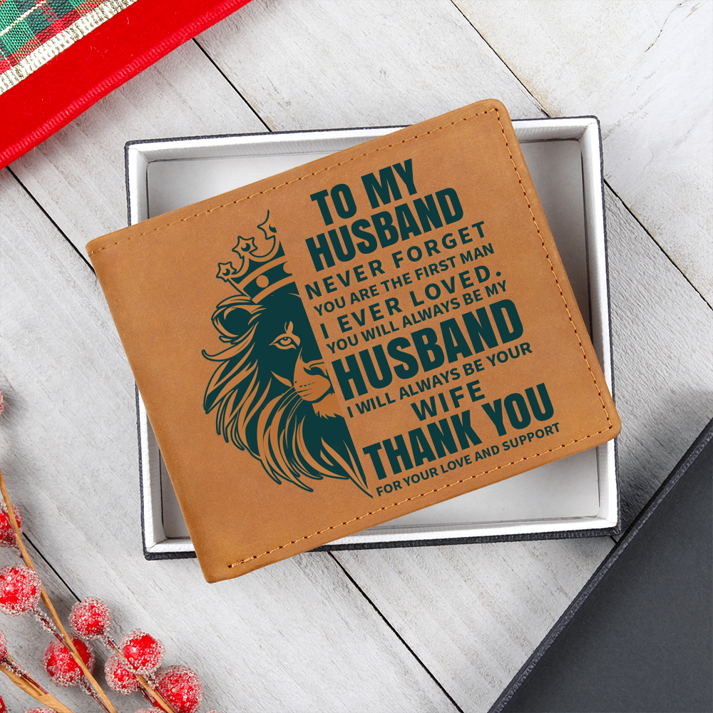 Husband Leather Wallet, Lion King Design, Best Husband Ever Gift, Birthday Gift for Dad, Father's Day Wallet, Custom Gift Box, Dad Gift