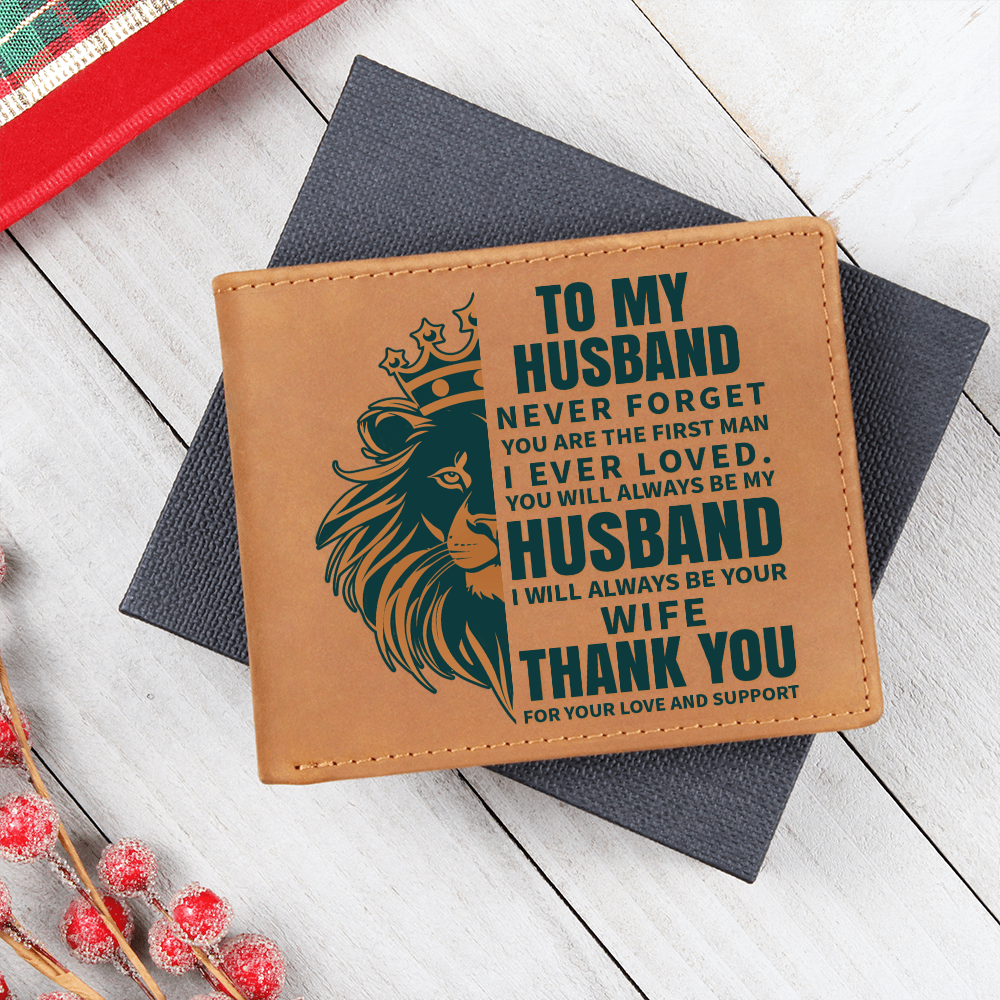 Husband Leather Wallet, Lion King Design, Best Husband Ever Gift, Birthday Gift for Dad, Father's Day Wallet, Custom Gift Box, Dad Gift