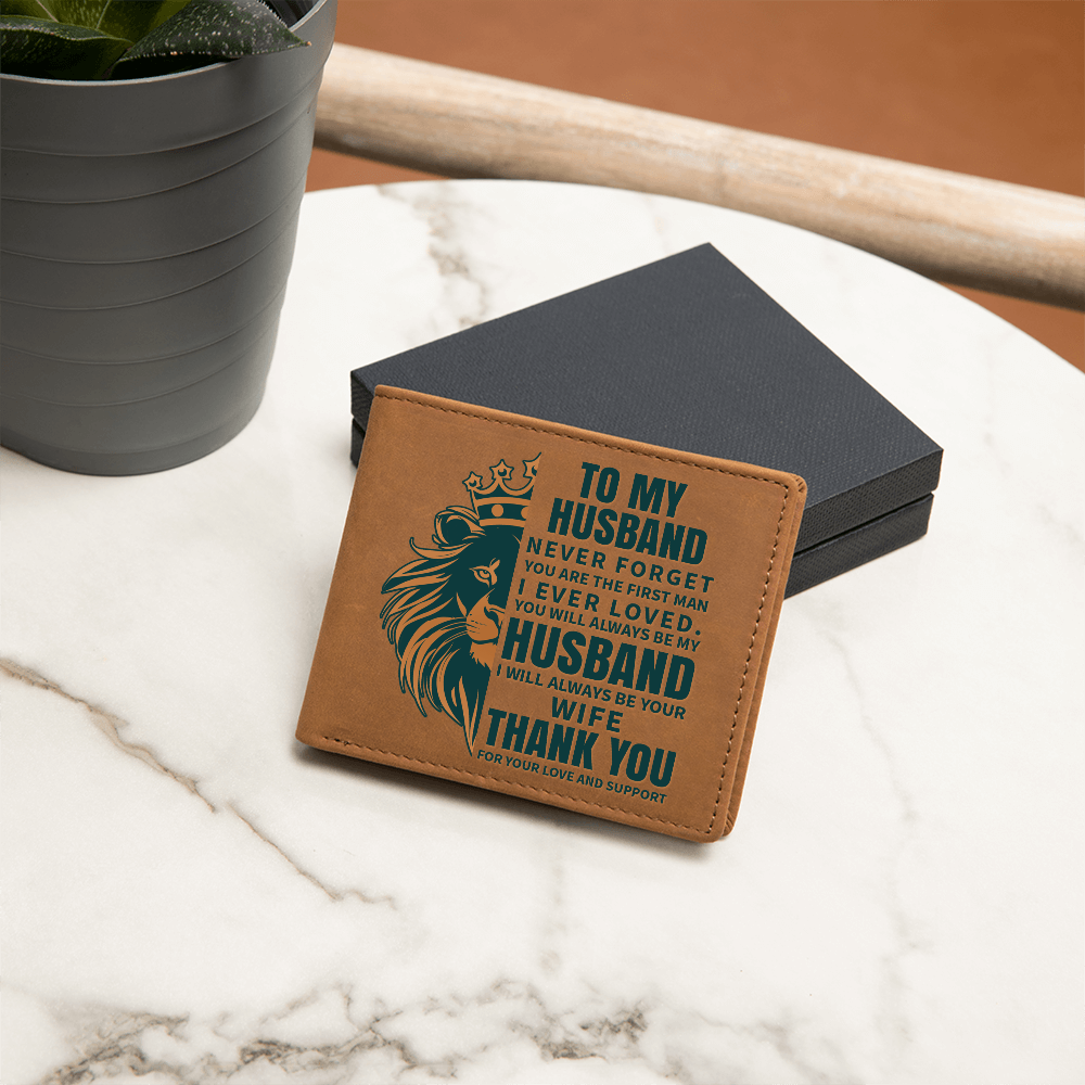 Husband Leather Wallet, Lion King Design, Best Husband Ever Gift, Birthday Gift for Dad, Father's Day Wallet, Custom Gift Box, Dad Gift