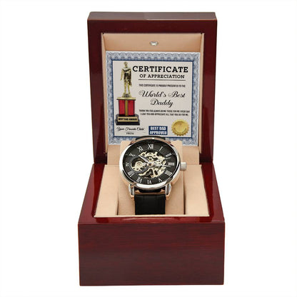 Certificate of Appreciation for the World's Best Dad | Men's Openwork Watch