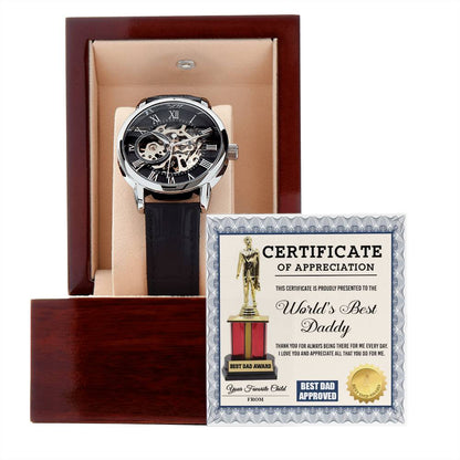 Certificate of Appreciation for the World's Best Dad | Men's Openwork Watch