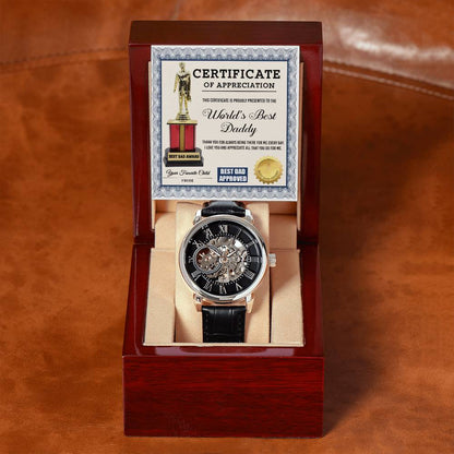 Certificate of Appreciation for the World's Best Dad | Men's Openwork Watch