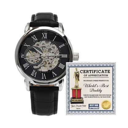 Certificate of Appreciation for the World's Best Dad | Men's Openwork Watch
