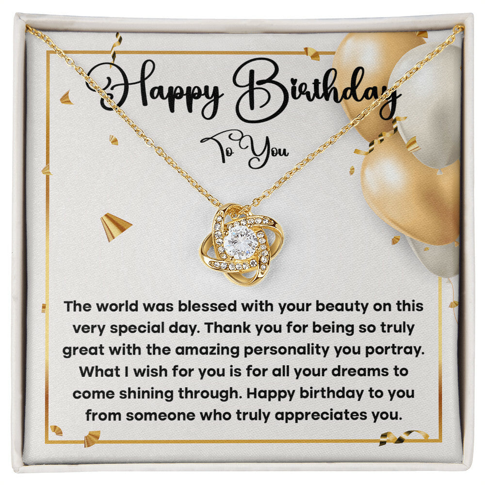 Happy Birthday To You Love Knot Necklace