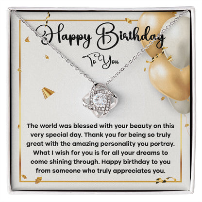 Happy Birthday To You Love Knot Necklace