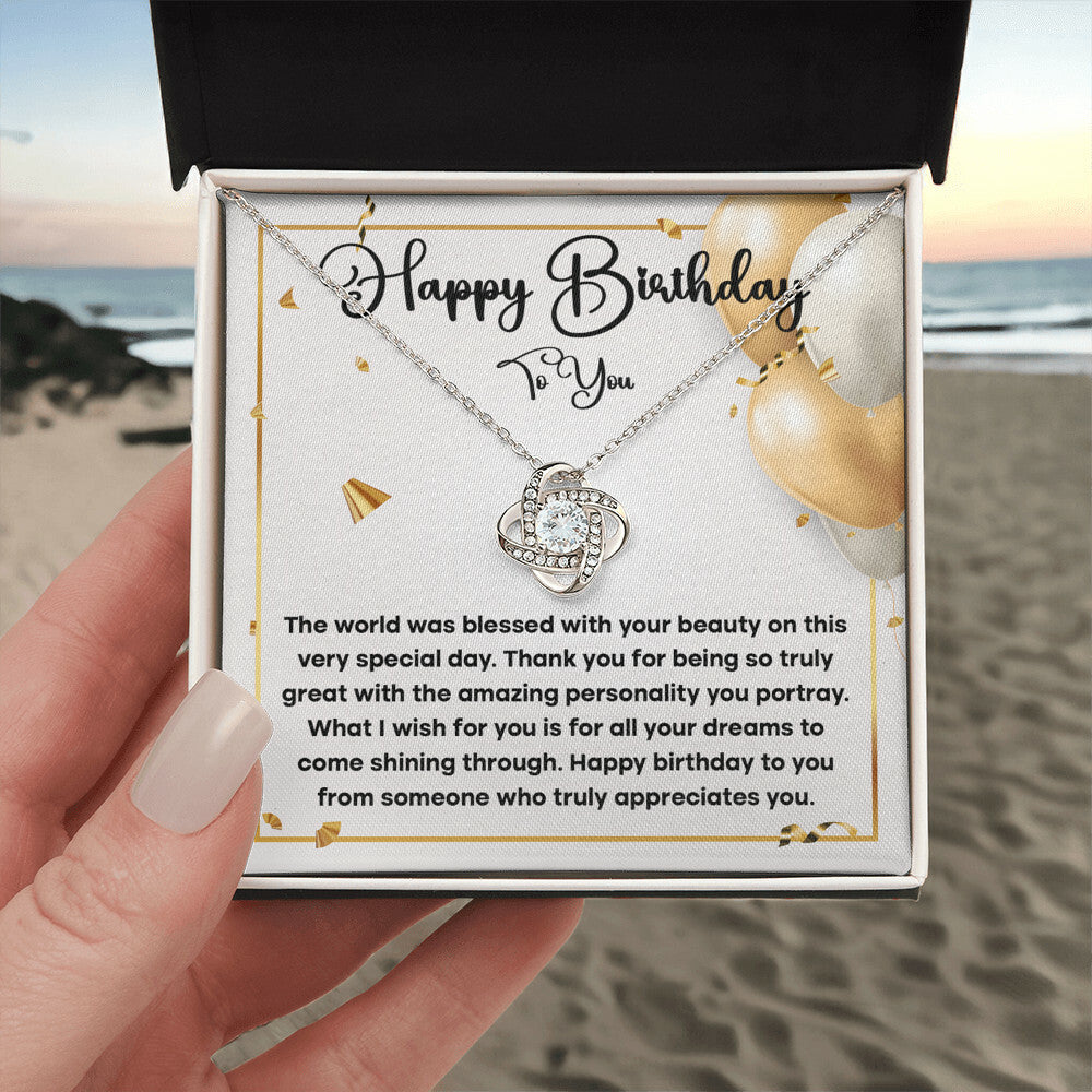 Happy Birthday To You Love Knot Necklace