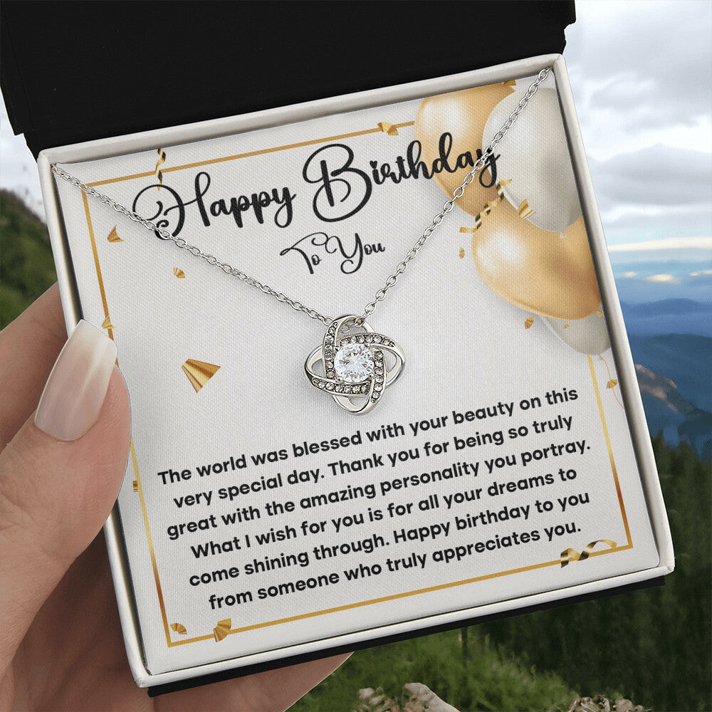 Happy Birthday To You Love Knot Necklace