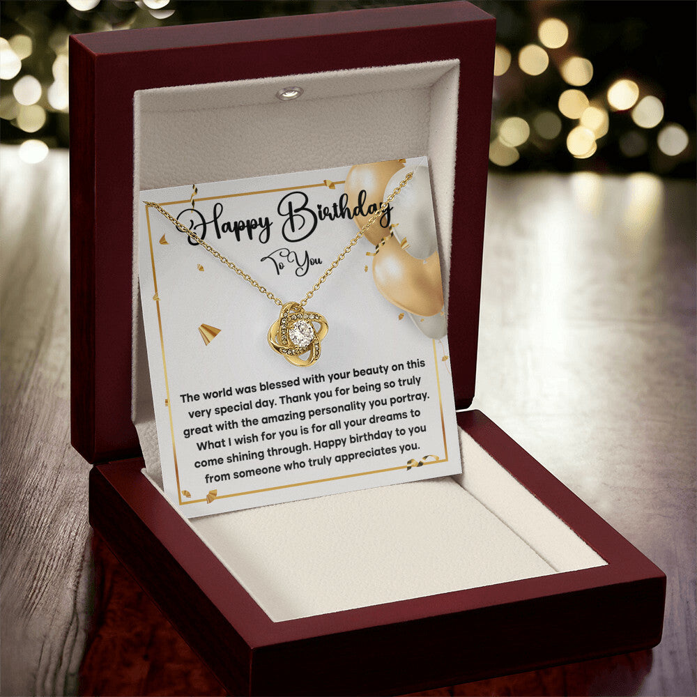 Happy Birthday To You Love Knot Necklace