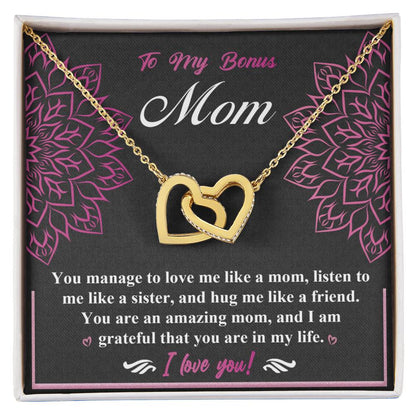 Bonus Mom-An Amazing Mom Double Heart Necklace