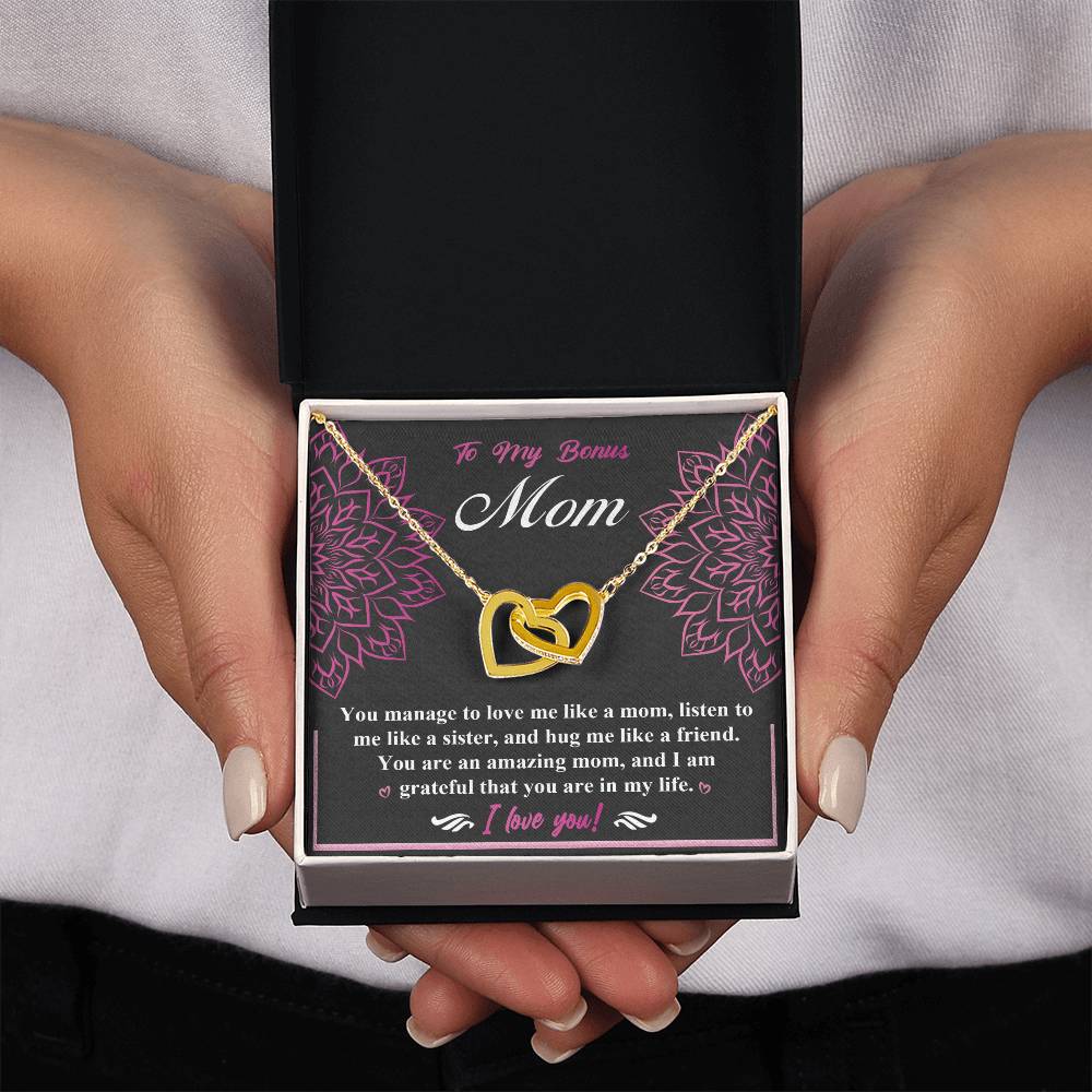 Bonus Mom-An Amazing Mom Double Heart Necklace