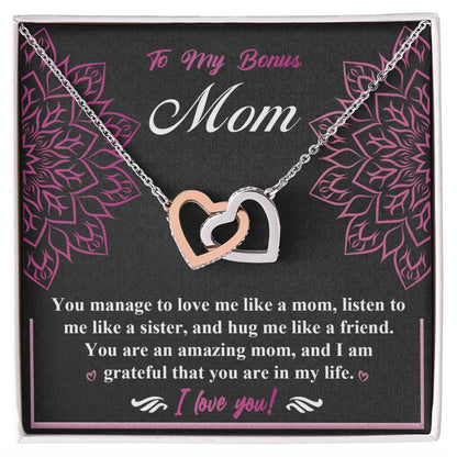Bonus Mom-An Amazing Mom Double Heart Necklace