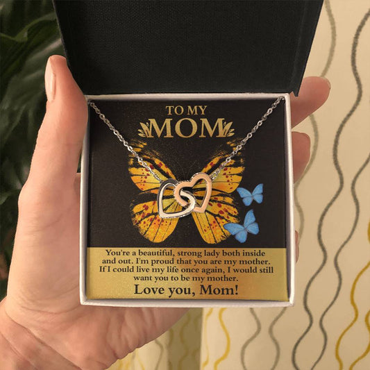 To My Strong Lady Mom Double Heart Necklace