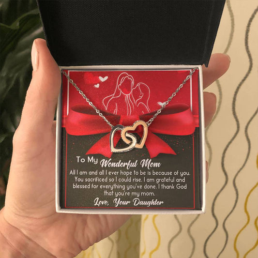 To My Wonderful Mom Double Heart Necklace