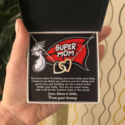 Mama To Be My Super Mom Double Heart Necklace
