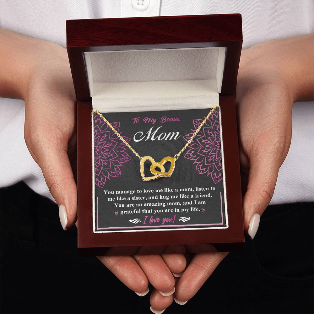 Bonus Mom-An Amazing Mom Double Heart Necklace