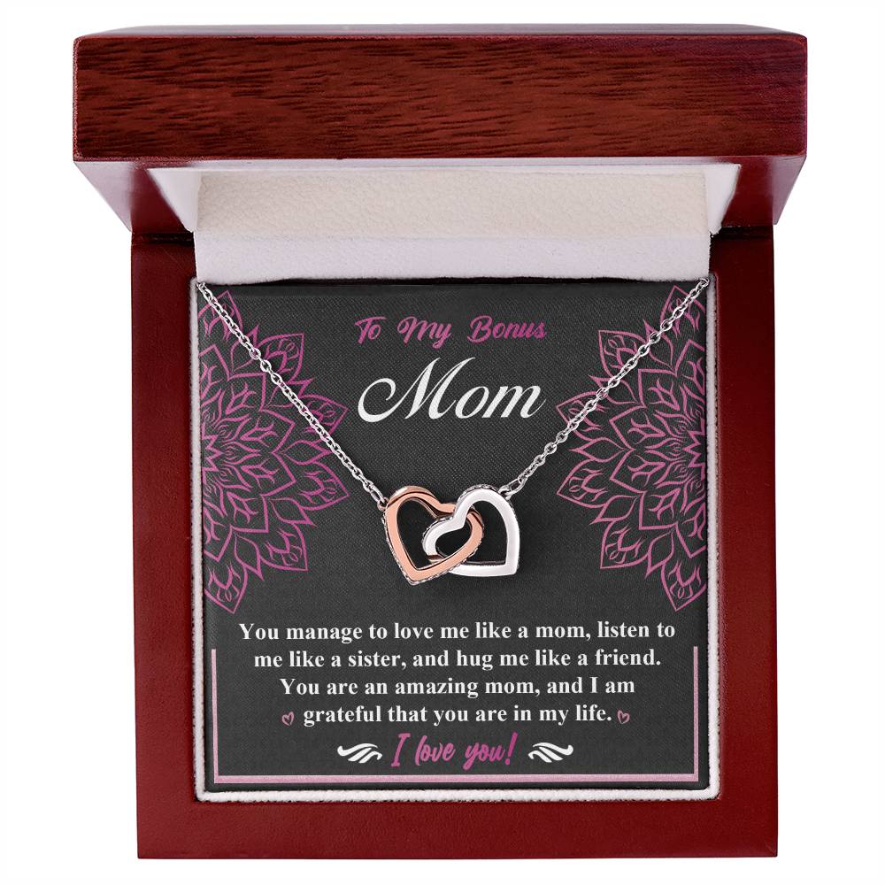 Bonus Mom-An Amazing Mom Double Heart Necklace