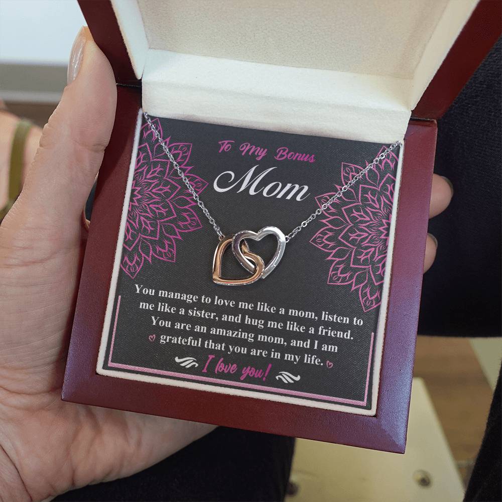 Bonus Mom-An Amazing Mom Double Heart Necklace
