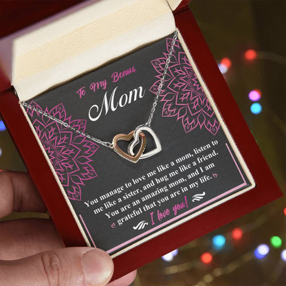Bonus Mom-An Amazing Mom Double Heart Necklace