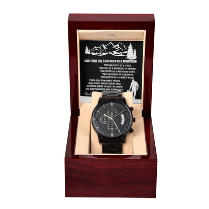 To My Dad: The Strength of My Mountains: Black Chronograph Watch
