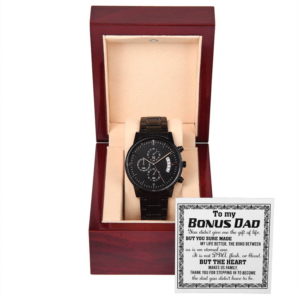 To My Bonus Dad Thank you for Stepping in Black Chronograph Watch