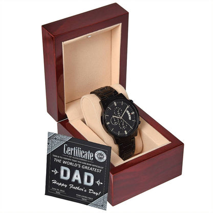 Certificate of Achievement for the World's Greatest Dad: Black Chronograph Watch