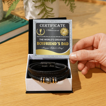 Certificate for the world's Greatest Boyfriend's Dad Bracelet for Men