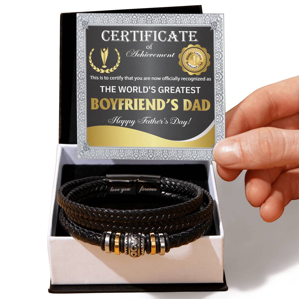 Certificate for the world's Greatest Boyfriend's Dad Bracelet for Men