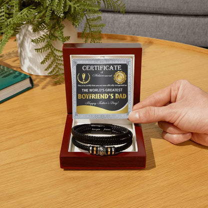 Certificate for the world's Greatest Boyfriend's Dad Bracelet for Men
