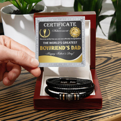 Certificate for the world's Greatest Boyfriend's Dad Bracelet for Men