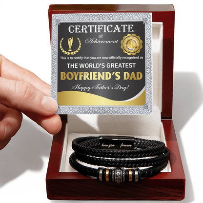 Certificate for the world's Greatest Boyfriend's Dad Bracelet for Men