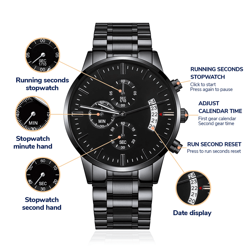 To my husband I will always love you | Engraved Design Black Chronograph Watch