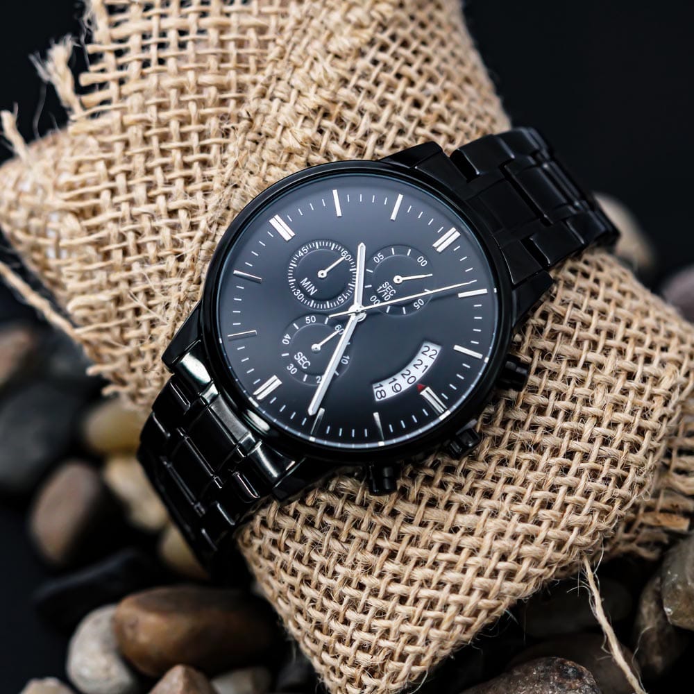 To my husband I will always love you | Engraved Design Black Chronograph Watch