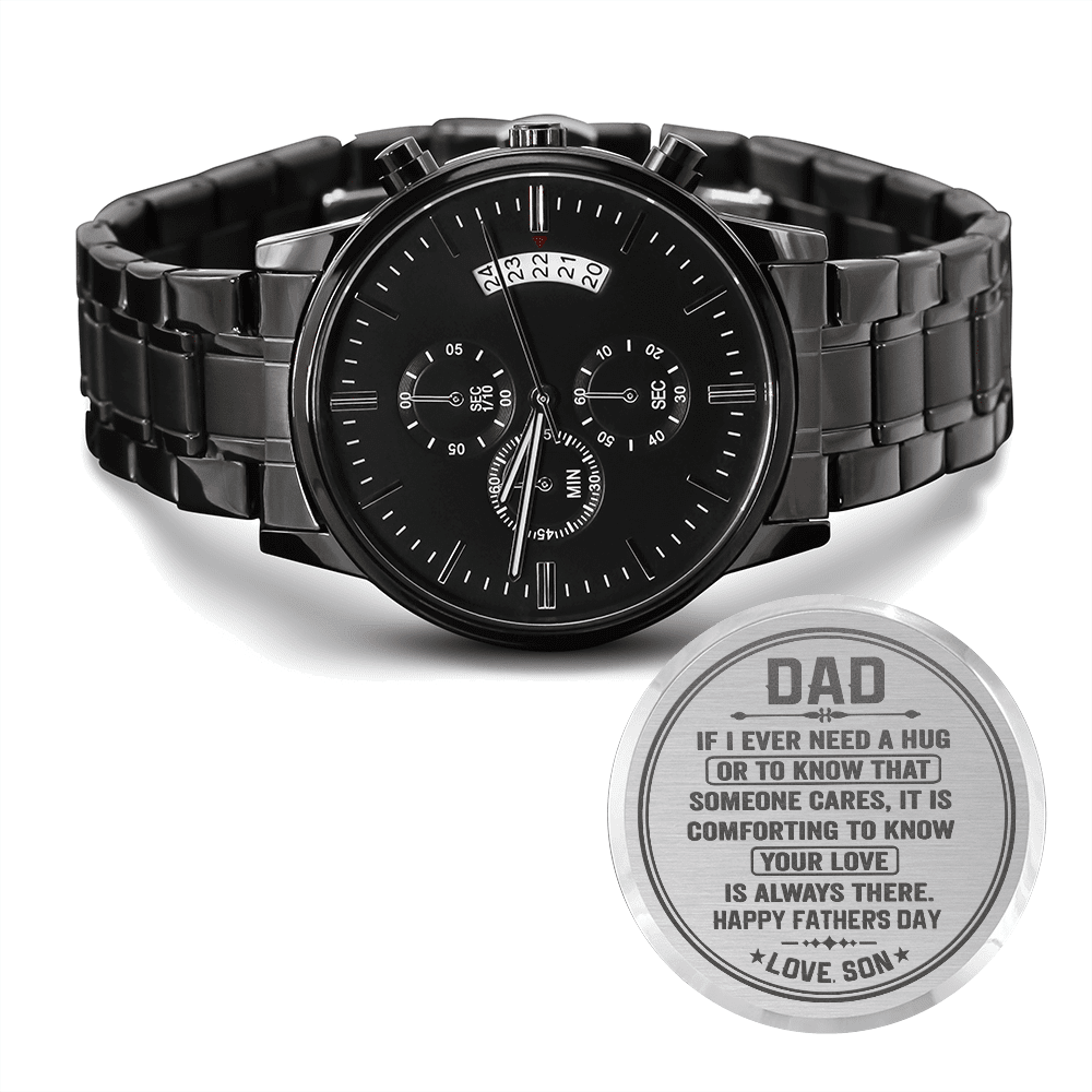 To my Dad Timeless Engraved Design Black Chronograph Watch