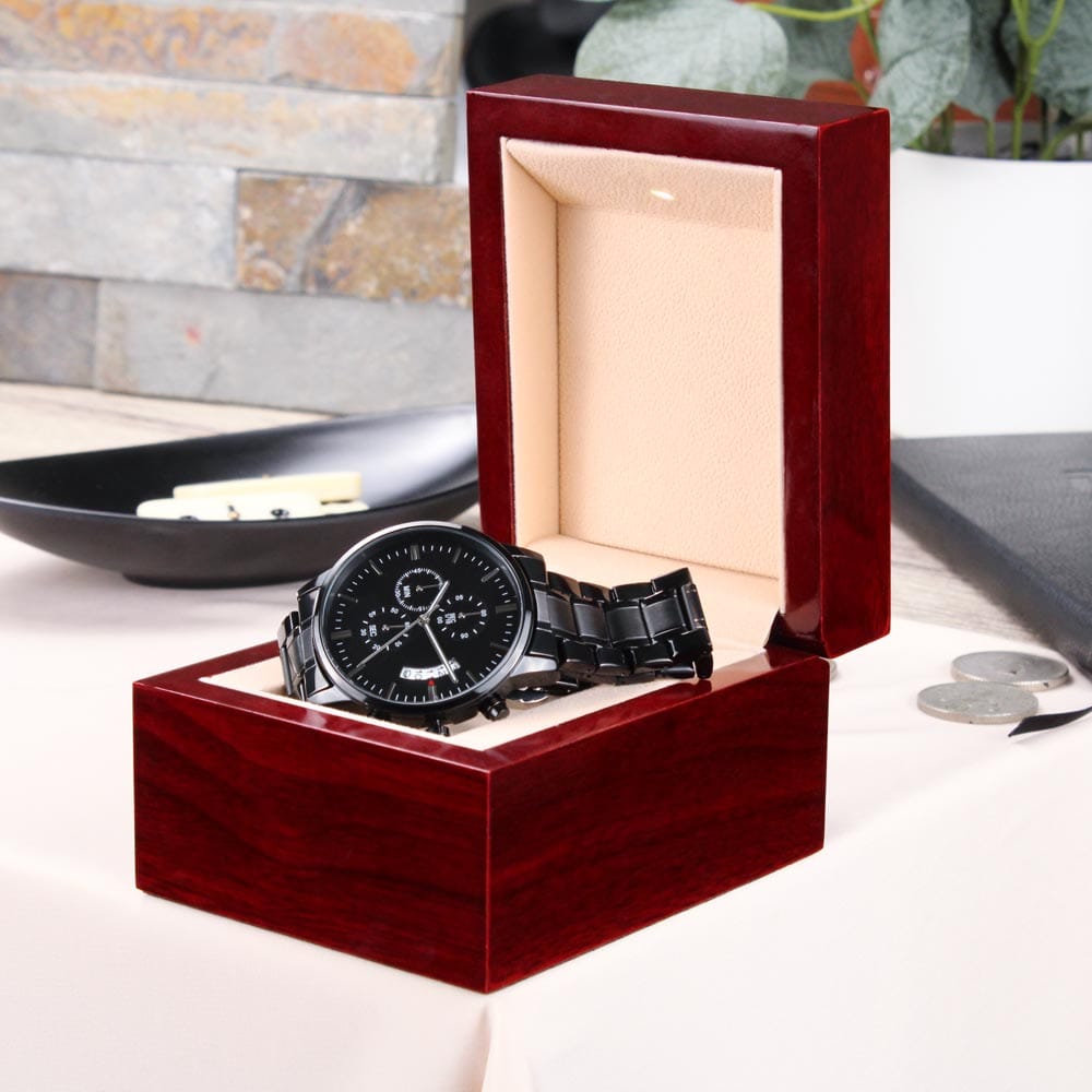 To my husband I will always love you | Engraved Design Black Chronograph Watch